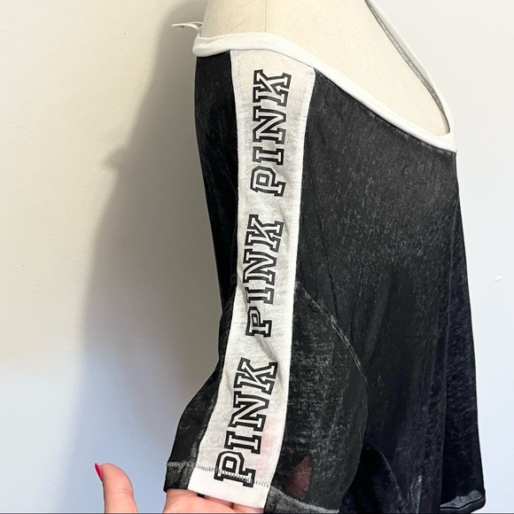 Victorias Secret PINK Black and White Oversized Semi Sheer Tee Womens Sz Large - Picture 5 of 9